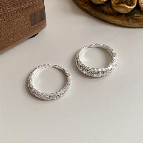 S925 Sterlingsilber Offener Verstellbarer Ring Für Damen Schimmernd Mattiert Sandgestrahlt Geometrisch Minimalistisch Schmuck