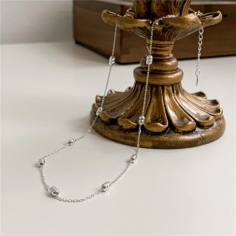 Collana con Perline Intagliate in Argento Sterling Minimalista Chic Girocollo a Catena Elettroplaccata Gioielli Argento Donna