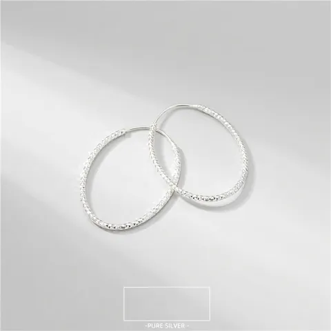 Boucles d'Oreilles Créoles Ovales en Argent Sterling 925 pour Femmes Motif de Vague Taille Diamant Bijoux de Mode Minimaliste