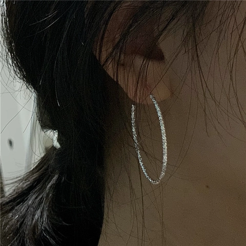 Boucles d'Oreilles Créoles Ovales en Argent Sterling 925 pour Femmes Motif de Vague Taille Diamant Bijoux de Mode Minimaliste