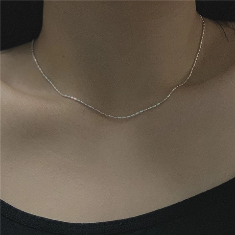 Collier Perlé Scintillant en Argent Sterling S925 Chaîne de Clavicule Facettée à Cube Géométrique Bijoux Choker Minimalistes Pour Femmes