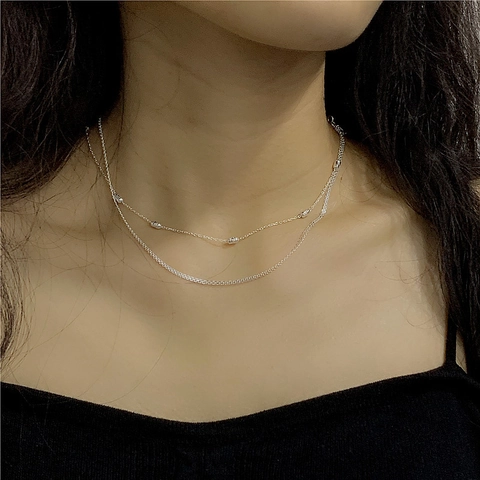 Collana con Perline Intagliate in Argento Sterling Minimalista Chic Girocollo a Catena Elettroplaccata Gioielli Argento Donna