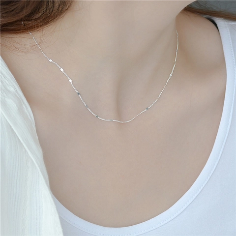 S925 Sterling Silver Glistening Sequined Necklace French Minimalist Dainty Disc Choker Adjustable Clavicle Chain Women Jewelry