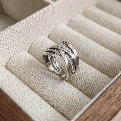 Vintage 925 Sterlingsilber Kreuz Ring Für Damen Koreanischer Stil Mehrlagiger Verband Ring Verstellbarer Offener Fingerring Schmuck