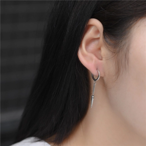 S925 Sterling Silver Punk Spike Chain Hoop Earrings For Men Women Hip Hop Gothic Rivet Triangle Drop Earrings Vintage Jewelry