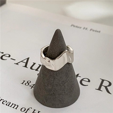 Anillo de Onda Irregular de Plata de Ley 925 para Mujer Minimalista Textura Martillada Anillo Abierto Ajustable Joyería de Estilo Industrial