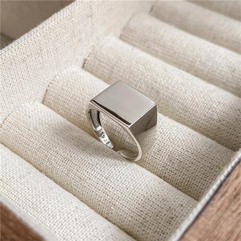 Minimalistischer 925 Sterlingsilber Quadratischer Siegelring Poliert Verstellbar Geschlechtsneutral Geometrischer Ring Mode Schmuck