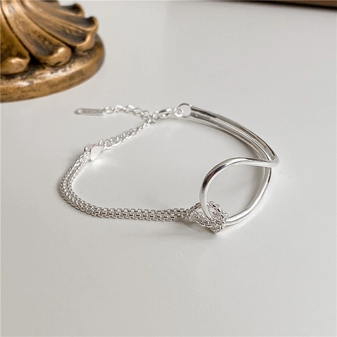 Minimalistische 925 Sterling Zilveren Geknoopte Armband Voor Dames Asymmetrisch Ontwerp Mesh Ketting Knoop Sieraden Verstelbaar Cadeau