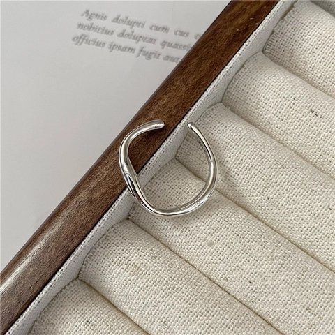 Anello Aperto Aerodinamico Irregolare in Argento Sterling S925 per Donna Anello Regolabile Lucido a Onda Minimalista Gioielli di Moda