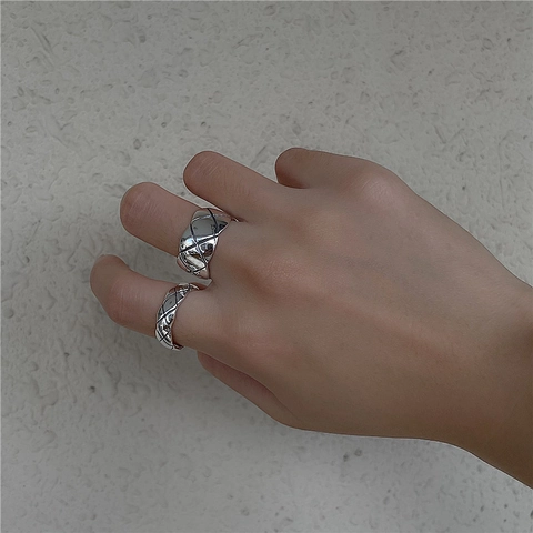 Vintage 925 Sterling Silber Gesteppte Offene Ringe Für Damen Retro Geometrisches Muster Breite Schmale Verstellbare Fingerschmuck