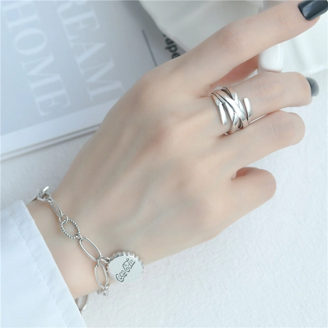 Vintage 925 Sterlingsilber Kreuz Ring Für Damen Koreanischer Stil Mehrlagiger Verband Ring Verstellbarer Offener Fingerring Schmuck