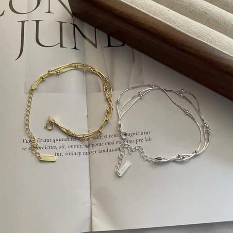 Pulsera de Cadena de Serpiente de Triple Capa de Plata de Ley 925 para Mujer Joyas Minimalistas Coreanas con Cuentas Redondas