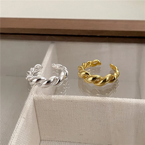 S925 Sterlingsilber Croissant Offener Ring Für Damen Gedrehtes Seil Minimalistischer Verstellbarer Modeschmuck Fingerring