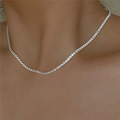 Collar de Tenis de Plata de Ley 925 Circonia Pavimentada Cadena de Clavícula Elegante para Mujeres Joyería Fina