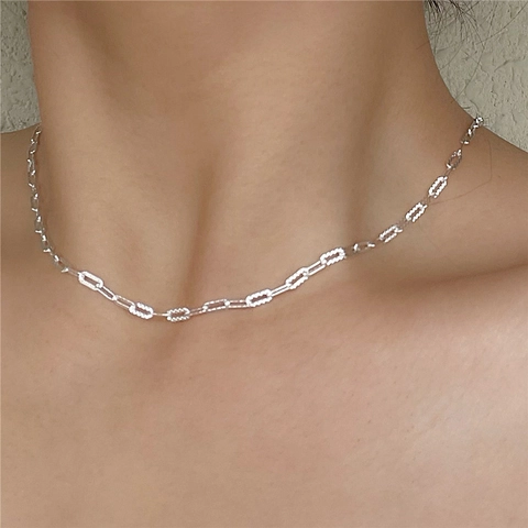 925 Sterling Silver Paperclip Chain Necklace For Women Minimalist Polished Textured Link Chain Adjustable Jewelry Gift