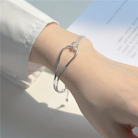 Minimalistische 925 Sterling Zilveren Geknoopte Armband Voor Dames Asymmetrisch Ontwerp Mesh Ketting Knoop Sieraden Verstelbaar Cadeau