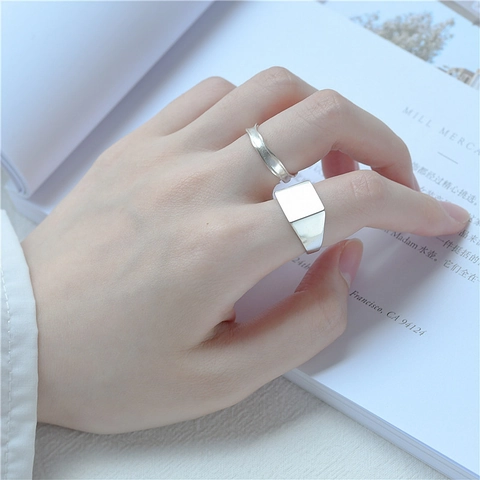 Minimalistischer 925 Sterlingsilber Quadratischer Siegelring Poliert Verstellbar Geschlechtsneutral Geometrischer Ring Mode Schmuck