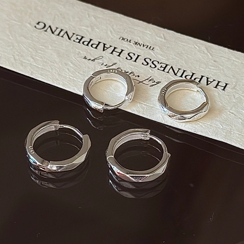 Pendientes de Aro Facetados de Plata de Ley S925 para Mujer Hombre Joyería de Plata Pulida Geométrica Minimalista
