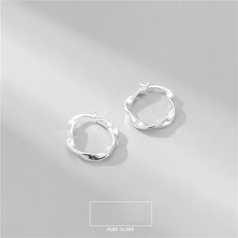 Orecchini a Cerchio in Argento Sterling 925 con Torsione a Onda per Donna Orecchini Minimalisti in Stile Coreano Argento