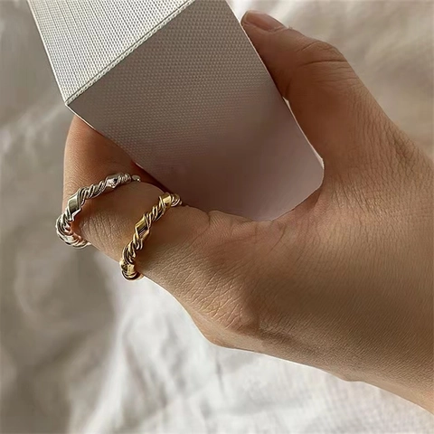 925 Sterling Silver Twist Rope Open Ring For Women INS Style Fashion Adjustable Spiral Woven Finger Ring Minimalist Jewelry Gift