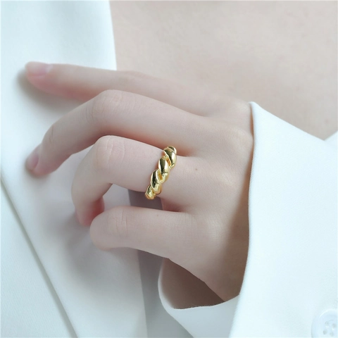 S925 Sterlingsilber Croissant Offener Ring Für Damen Gedrehtes Seil Minimalistischer Verstellbarer Modeschmuck Fingerring