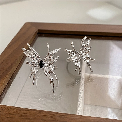 925 Sterlingsilber Flüssigmetall Schmetterling Ring Übertriebene Stromlinienform Verstellbarer Offener Fingerring Punk Gothic Schmuck Damen