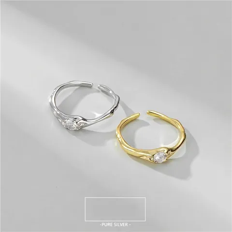 925 Sterling Silver Irregular Texture Open Ring For Women Minimalist Zirconia Adjustable Finger Ring Korean Style Jewelry