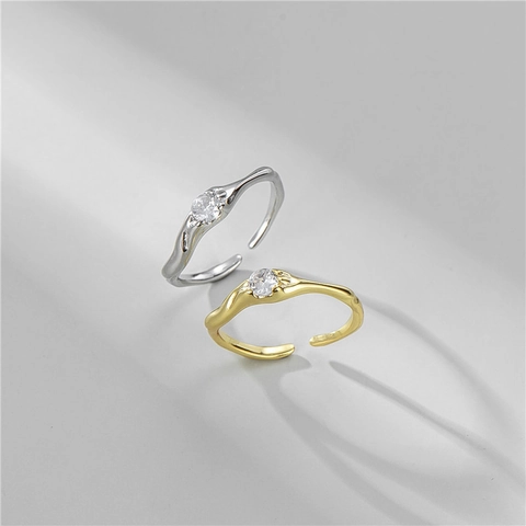 925 Sterling Silver Irregular Texture Open Ring For Women Minimalist Zirconia Adjustable Finger Ring Korean Style Jewelry