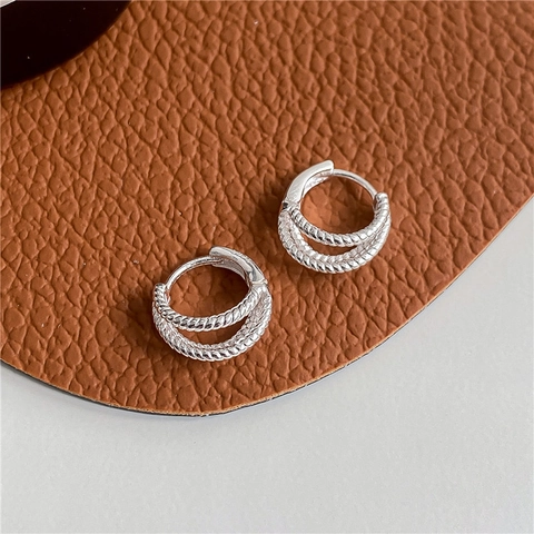 S925 Sterling Silver Triple Layer Twisted Hoop Earrings For Women Minimalist Vintage Braided Piercing Pierced Ear Jewelry Gift
