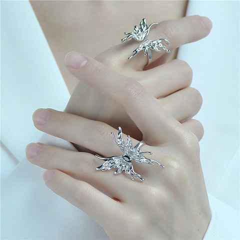 925 Sterlingsilber Flüssigmetall Schmetterling Ring Übertriebene Stromlinienform Verstellbarer Offener Fingerring Punk Gothic Schmuck Damen