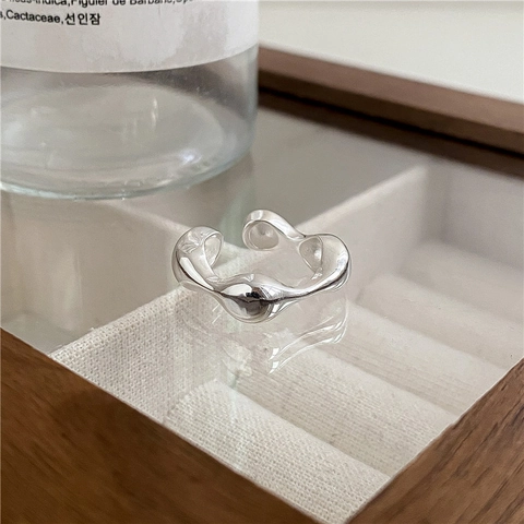 Anello Aperto in Argento Sterling 925 per Donna Minimalista Linea di Flusso Irregolare Regolabile Stile Metallo Liquido Gioielli