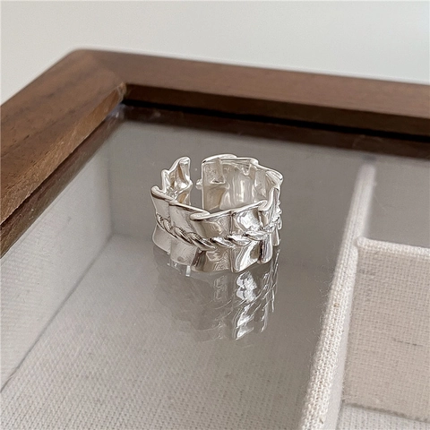 925 Sterlingsilber Offener Ring Für Damen Vintage Gefaltet Gedreht Design Verstellbar Minimalistisch Koreanischer Stil Schmuck