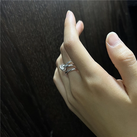 925 Sterlingsilber Layered Knoten Offener Ring Für Damen Herren Unisex Minimalistisch Verdreht Geometrisch Poliert Ring Schmuck