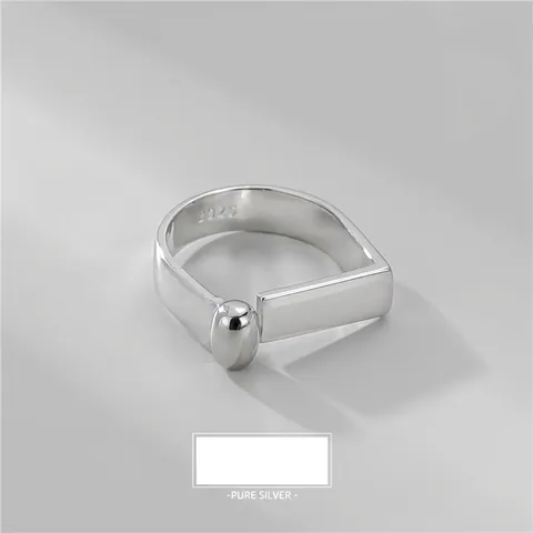925 Sterlingsilber Minimalistisch Geometrisch Offener Ring Für Damen Nischen-Design Rechteckig Glatt Silberperle Verstellbar Ring Schmuck