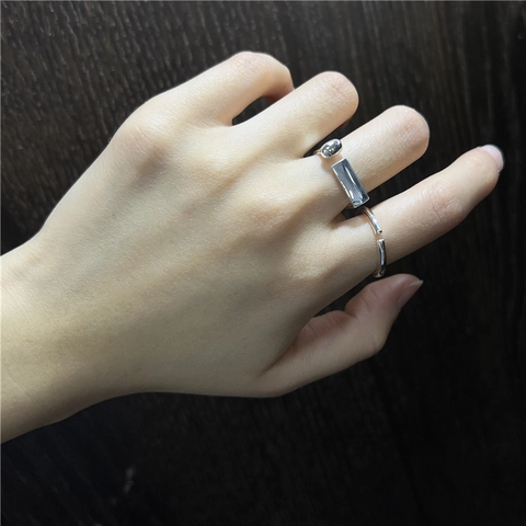 925 Sterlingsilber Minimalistisch Geometrisch Offener Ring Für Damen Nischen-Design Rechteckig Glatt Silberperle Verstellbar Ring Schmuck
