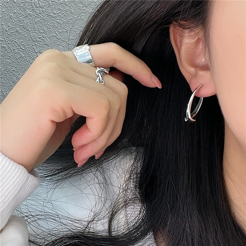 Orecchini a Cerchio in Argento Sterling 925 a Due Modi Linea ad Arco Rimovibile da Donna Gioielli Geometrici Vintage Minimalisti
