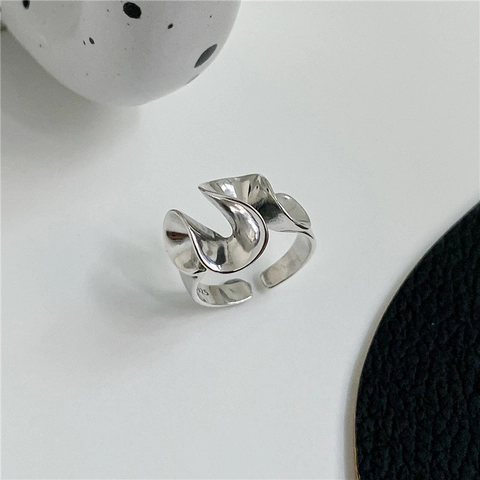 925 Sterling Zilver Irreguliere Vloeibare Golf Open Ring Dames Minimalistisch Verstelbaar Rok Ontwerp Artistieke Sieraden