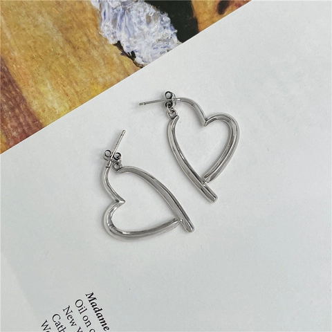 Orecchini a Bottone a Cuore Minimalisti in Argento Sterling 925 per Donna Stile Coreano Gioielli Geometrici Retrò Lucidati