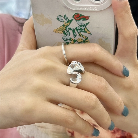 925 Sterling Zilver Irreguliere Vloeibare Golf Open Ring Dames Minimalistisch Verstelbaar Rok Ontwerp Artistieke Sieraden