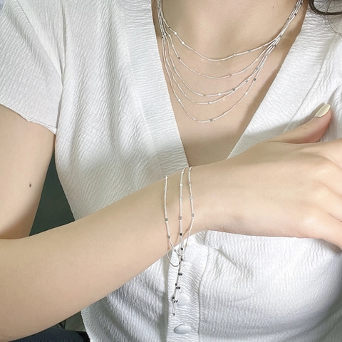 Collana Fine Multistrato Scintillante in Argento Sterling 925 Moda Vintage Lusso Leggero Catena con Paillettes Choker per Donna Gioielli Quotidiani