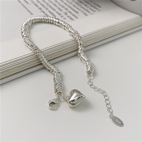 Minimalistisches 925 Sterlingsilber Herz Anhänger Armband Für Damen Polierte Multi Ring Kette Verstellbarer Modeschmuck Geschenk