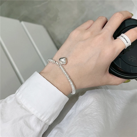 Minimalistisches 925 Sterlingsilber Herz Anhänger Armband Für Damen Polierte Multi Ring Kette Verstellbarer Modeschmuck Geschenk