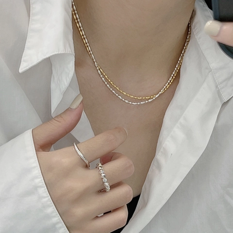 Collana di Perle in Argento Sterling 925 per Donna Minimalista Stile Coreano Ins Design con Perle Olive e Tonde Gioielli