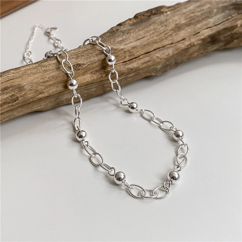 S925 Sterlingsilber Rundperle Halskette Minimalistisch Ovale Gliederkette Hochglanzpoliert Mode Schmuck Für Damen Schlüsselbeinkette