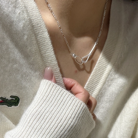 Minimalist S925 Sterling Silver Figaro Chain Necklace For Women Handmade Interlocking Beads Clasp Minimalist Jewelry Gift