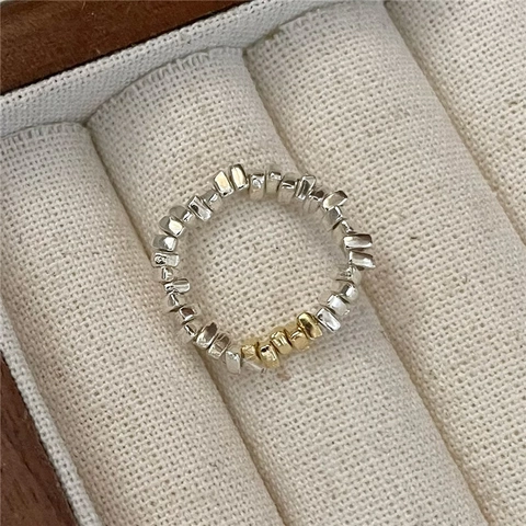 925 Sterlingsilber Ring Für Damen Gold Silber Zweifarbig Unregelmäßig Geometrisch Crushed Silver Stil Schmuck Geschenk