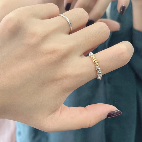 925 Sterlingsilber Ring Für Damen Gold Silber Zweifarbig Unregelmäßig Geometrisch Crushed Silver Stil Schmuck Geschenk