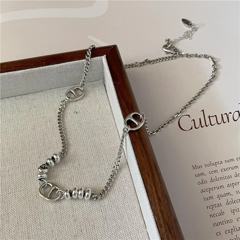 Vintage 925 Sterlingsilber Schweinenase Ankerkette Halskette Veraltet Schlüsselbeinkette Mit Runden Perlen Für Damen Schmuck