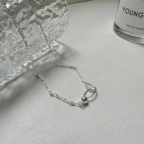 Minimalist S925 Sterling Silver Figaro Chain Necklace For Women Handmade Interlocking Beads Clasp Minimalist Jewelry Gift