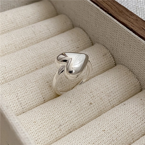 925 Sterlingsilber Herz Offener Ring Minimalistisch Poliert Metall Fingerring Verstellbarer Mode Schmuck Damen Geschenk